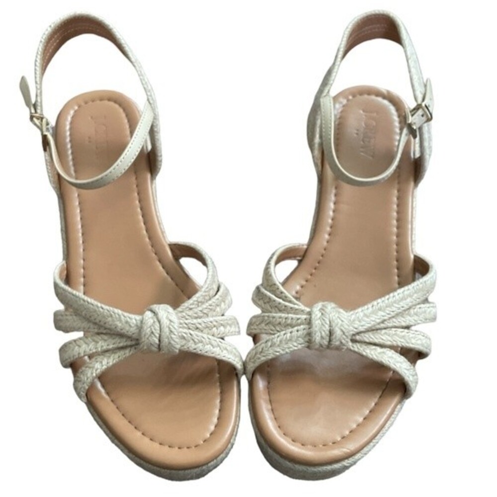 J. Crew Strappy‎ Raffia Espadrilles Platform Wedges Sandals Size 9.5 Shoes